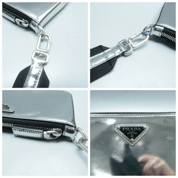 100% Authentic Prada Silver W/P Patent Leather Shoulder Bag 1410-102924 - Picture 6 of 12